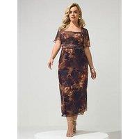 Yours Curve Floral Square Neck Mesh Maxi Dress - Brown