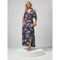 Yours Curve Mesh Wrap Maxi Dess - Black