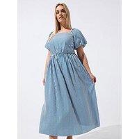 Yours Curve Stripe Puff Sleeve Dress - Blue