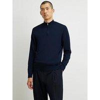 River Island Slim Fit Half Zip Jumper - Navy
