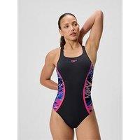 Speedo Women'S Hyperboom Splice Muscleback Swimsuit - Black/Pink