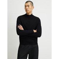 River Island Slim Fit Half Zip Jumper - Black