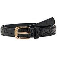 Mango Thin Faux Crocodile Leather Belt - Black