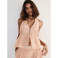 Mango Striped Lyocell Co-Ord Halter Top - Orange