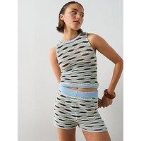 Mango Wavy Stripe Knit Shorts - Sky Blue