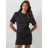 Mango Cotton Dress With Gathered Sides - Black