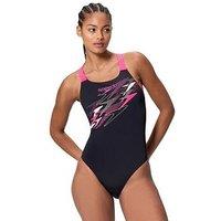 Speedo Women'S Medley Logo Medalist Swimsuit - Black/Pink