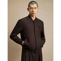 River Island Mens Twill Press-Stud Bomber Jacket - Brown