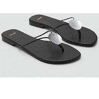 Mango Leather Sandals With Metallic Detail - Black