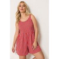 Yours Curve Textured Stripe Print Playsuit - Orange