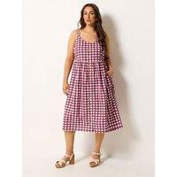 Yours Curve Gingham Print Linen Button Detail Sundress - Red
