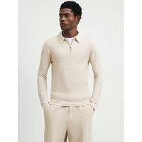 River Island Muscle Fit Textured Polo Shirt - Beige