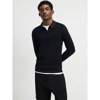 River Island Muscle Fit Textured Polo Shirt - Black