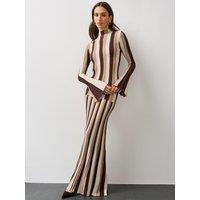 Michelle Keegan Womens Ribbed Funnel Neck Stripe Maxi Dress