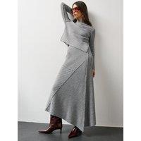 Michelle Keegan Womens Ribbed Asymmetric Panelled Knit Co Ord Maxi Skirt - Grey