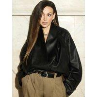 Michelle Keegan Womens Shawl Collar Faux Leather Jacket - Black