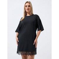 Yours Curve Lace T-Shirt Mini Dress - Black