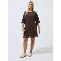 Yours Curve Lace Hem Mini Dress - Brown