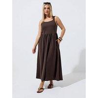 Yours Curve Strappy Detail Dress With Pockets - Brown