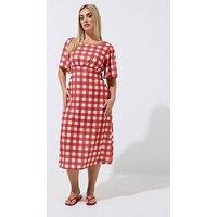 Yours Curve Gingham Tie Neck Dress - Red