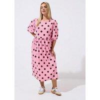 Yours Curve Polka Dot Dress - Pink