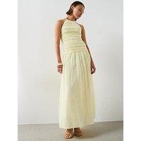 Mango Chambray Dress With Gathered Detail - Pastel Yellow