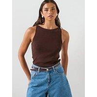 Mango Fine Knit Boat Neck Top - Brown