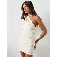 Mango Asymmetric Neckline Dress With Draped Detail - White