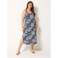 Yours Curve Palm Print Throw On Dress - Blue