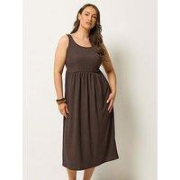 Yours Curve Textured Smock Dress - Brown