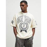 River Island Mens Oversized Graphic Crew Neck T-Shirt - Cream