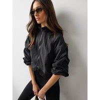 Michelle Keegan Womens Lace-Trim Funnel Neck Windbreaker Jacket - Black