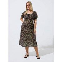 Yours Curve Leopard Print Square Neck Tie Dress - Brown