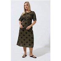 Yours Curve Polka Dot Bust Knot Dress - Brown
