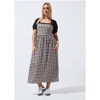 Yours Curve Gingham Contrast Dress - Black