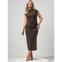Yours Curve Drape Dress - Brown