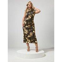 Yours Curve Abstract Drape Dress - Brown