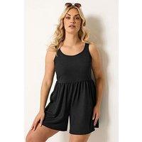 Yours Curve Textured Smock Playsuit - Black