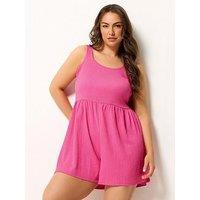 Yours Curve Textured Smock Playsuit - Pink