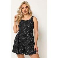 Yours Polka Dot Print Textured Smock Playsuit - Black