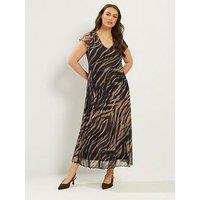 Yours Curve Zebra Print Maxi Dress - Brown
