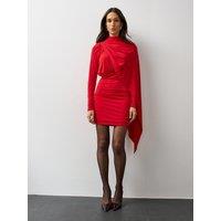 Michelle Keegan Womens Ruched Cape Mini Dress - Red