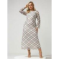 Yours Curve Check Mesh Dress - Cream