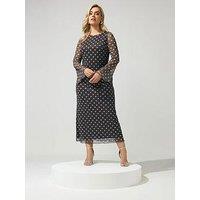 Yours Curve Polka Mesh Dress - Brown