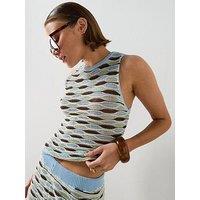 Mango Wavy Stripe Knit Top - Sky Blue