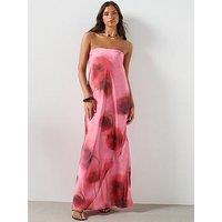 Mango Strapless Floral Dress - Pastel Pink
