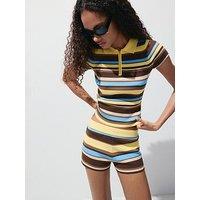 Mango Striped Knitted Co-Ord Shorts - Yellow