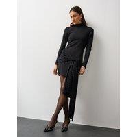 Michelle Keegan Womens Tie Drape High Neck Long Sleeve Mini Dress - Black