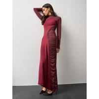Michelle Keegan Womens Colour Block Ruched High Neck Maxi Dress