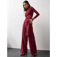 Michelle Keegan Womens Tie Detail Wide Leg Co Ord Trousers - Burgundy